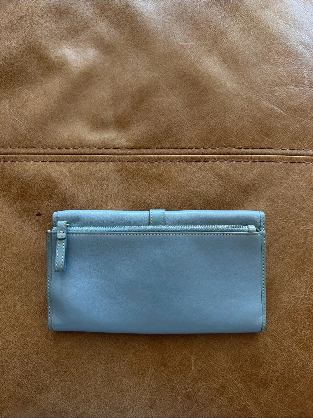 coach vintage blue leather wallet buckle closure